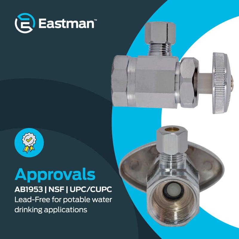 Eastman 1/4 Inch OD Compression x 1/2 Inch FIP Compression Multi-Turn Angle Stop Valve, Brass Plumbing Fitting, Chrome, 04129LF - Image 4